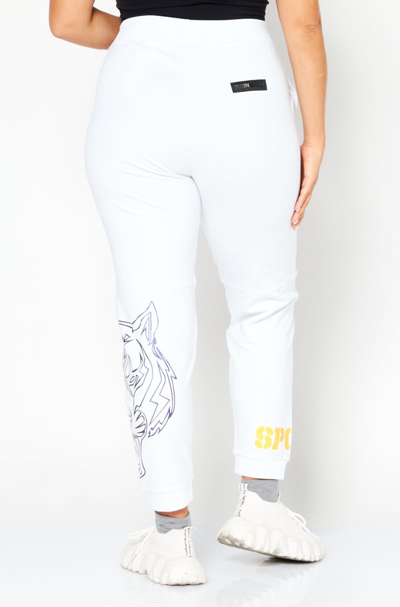 Women Sportswear Fit Brand Logo Training Pants, White Combo