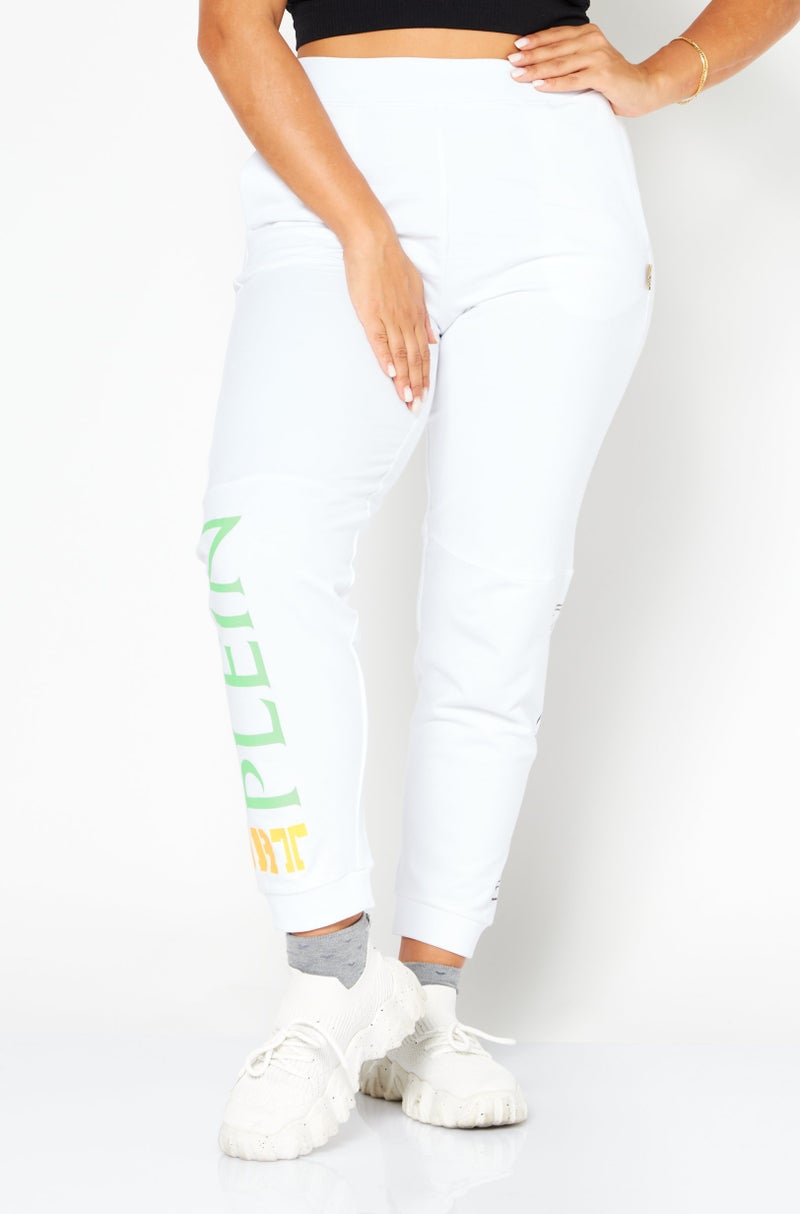 Women Sportswear Fit Brand Logo Training Pants, White Combo