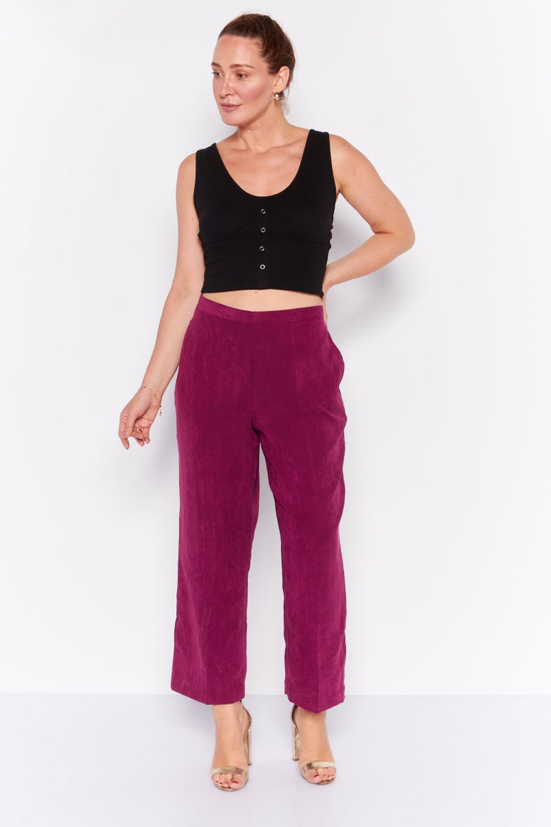 Women Regular Fit Solid Wide Leg Pant, Purple