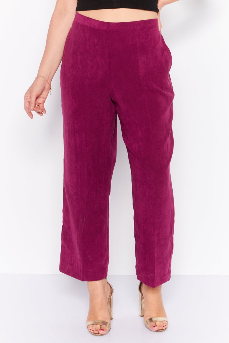 Women Regular Fit Solid Wide Leg Pant, Purple