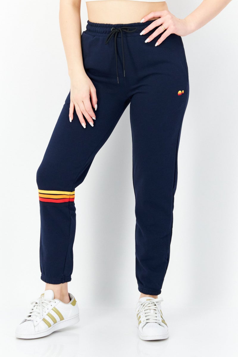 Women Drawstring Embroidered Logo Sweatpants, Navy Blue