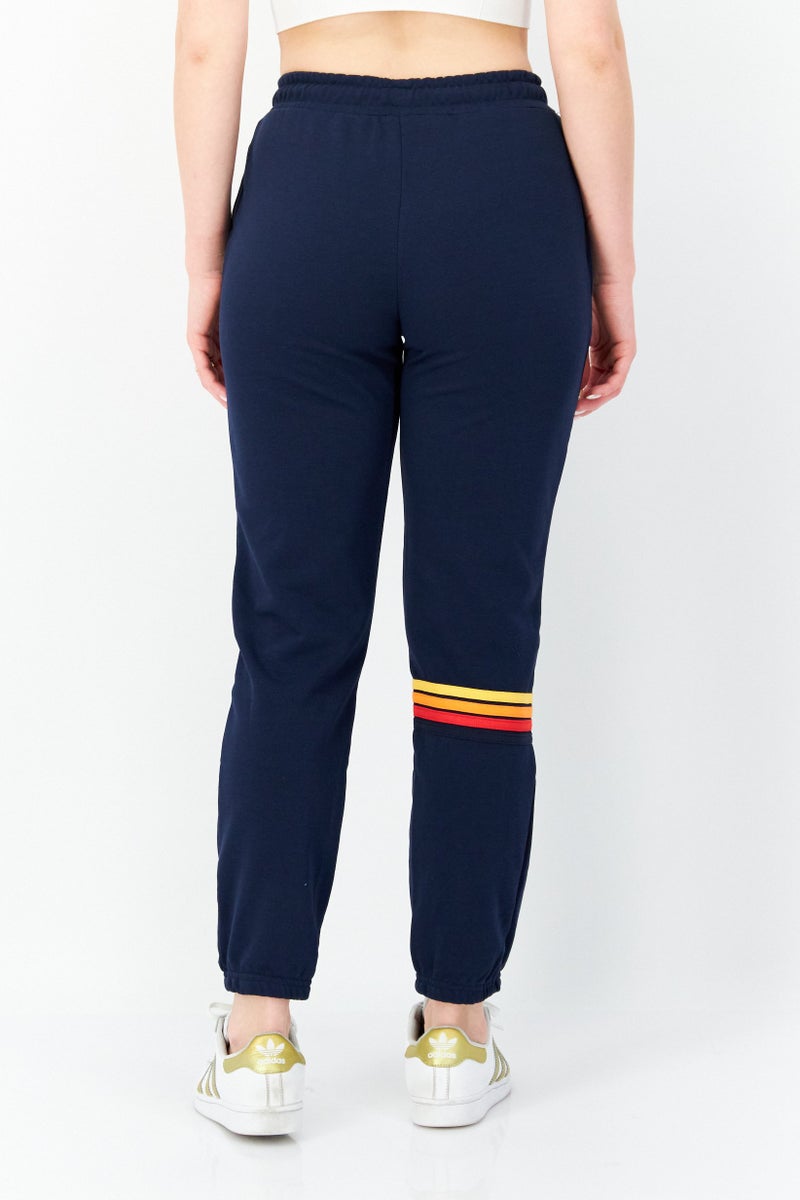 Women Drawstring Embroidered Logo Sweatpants, Navy Blue