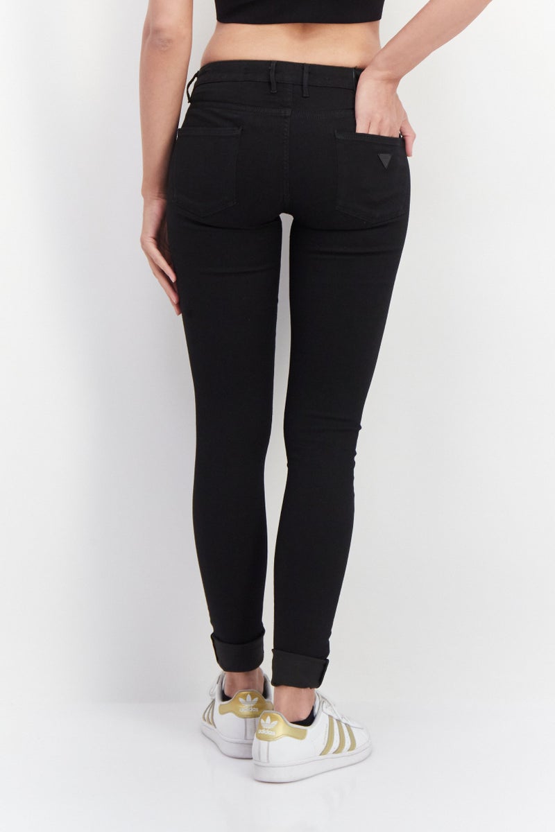 Women Straight Plain Stretchable Pants, Black