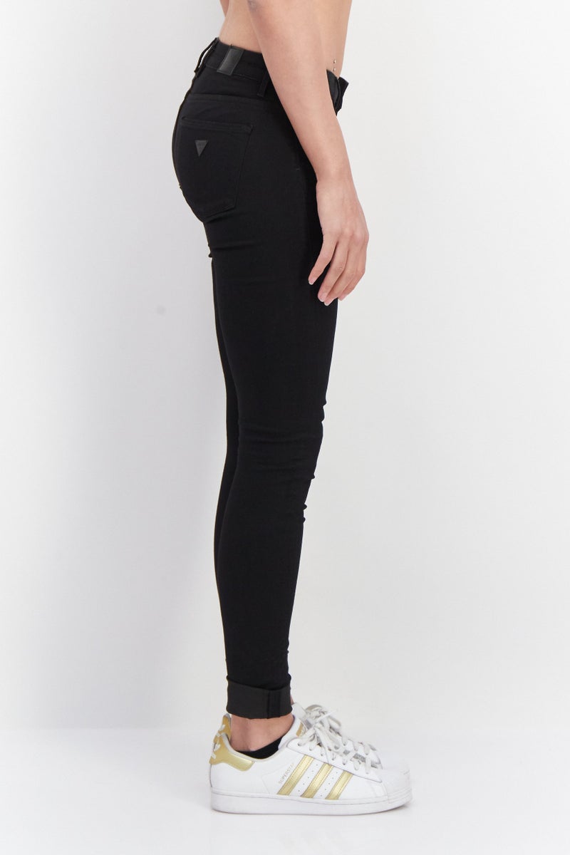 Women Straight Plain Stretchable Pants, Black