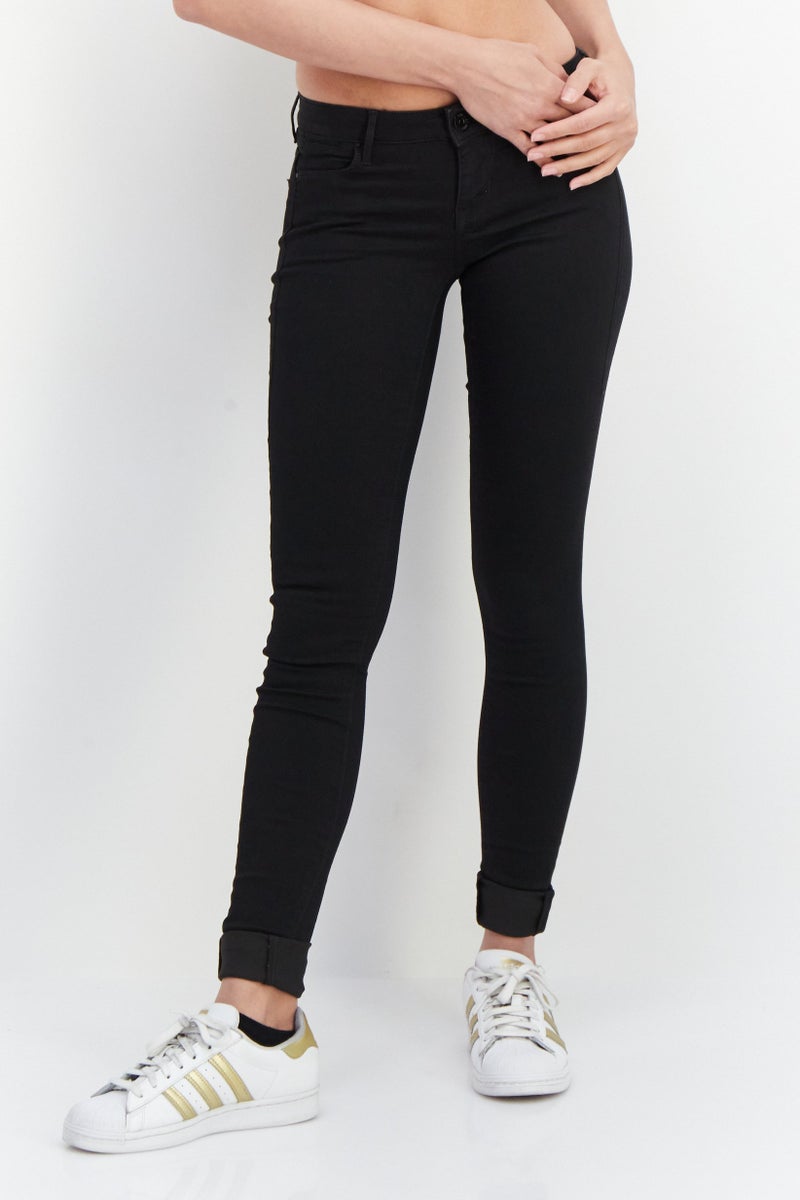 Women Straight Plain Stretchable Pants, Black