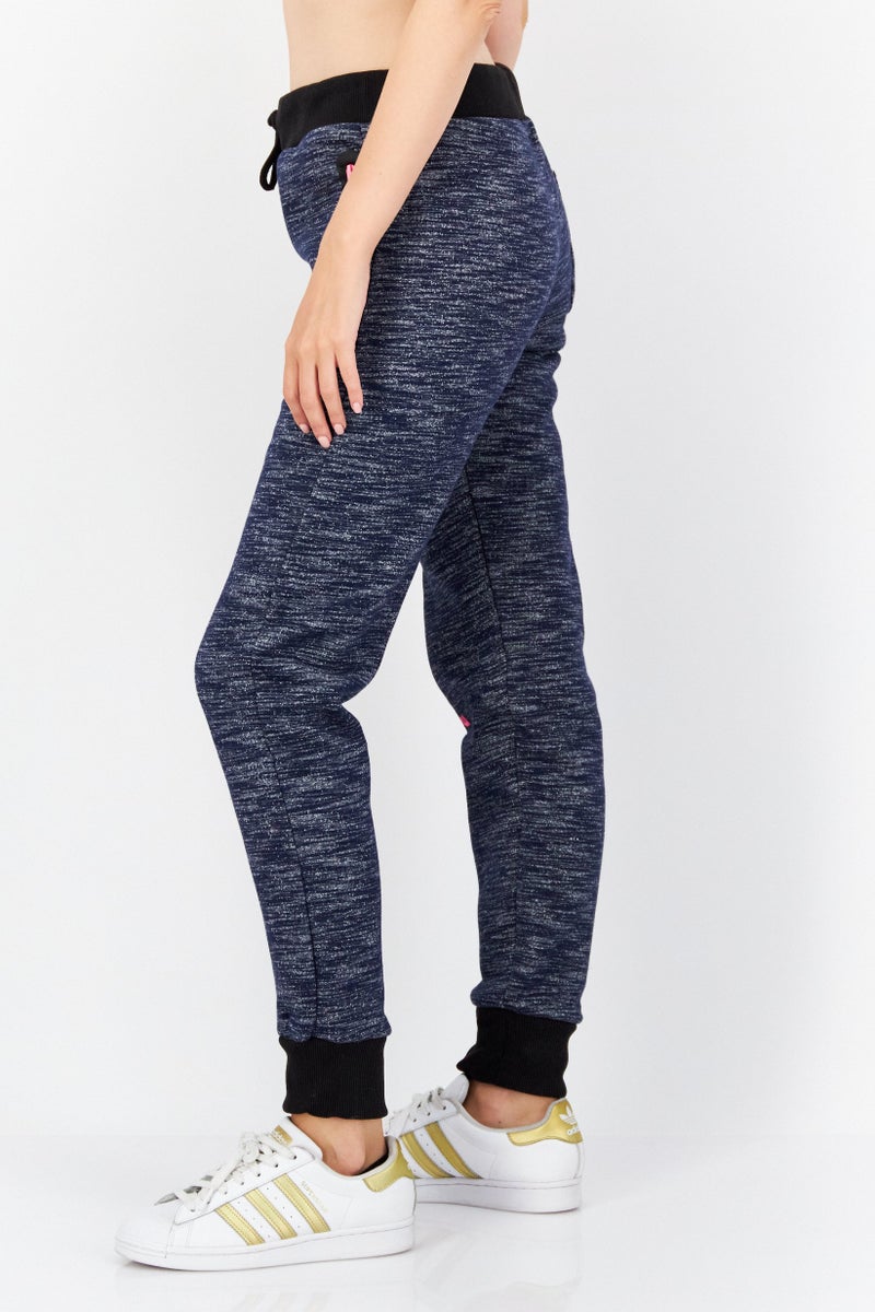 Women Regular Fit Drawstring Graphic Print Jogger Pants, Navy Combo