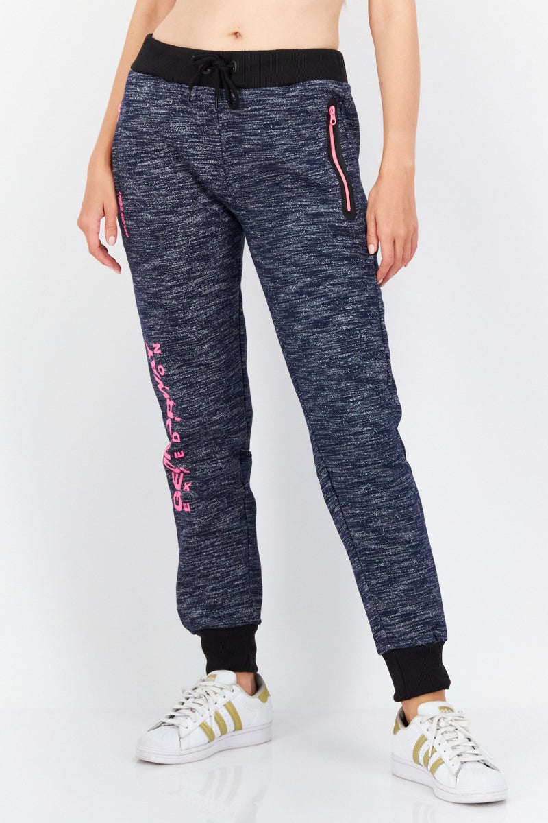Women Regular Fit Drawstring Graphic Print Jogger Pants, Navy Combo