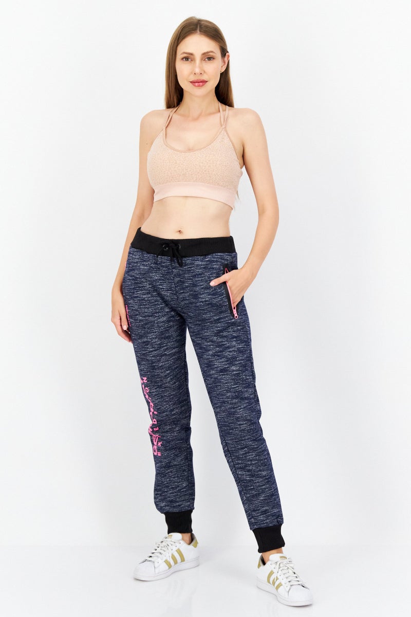 Women Regular Fit Drawstring Graphic Print Jogger Pants, Navy Combo