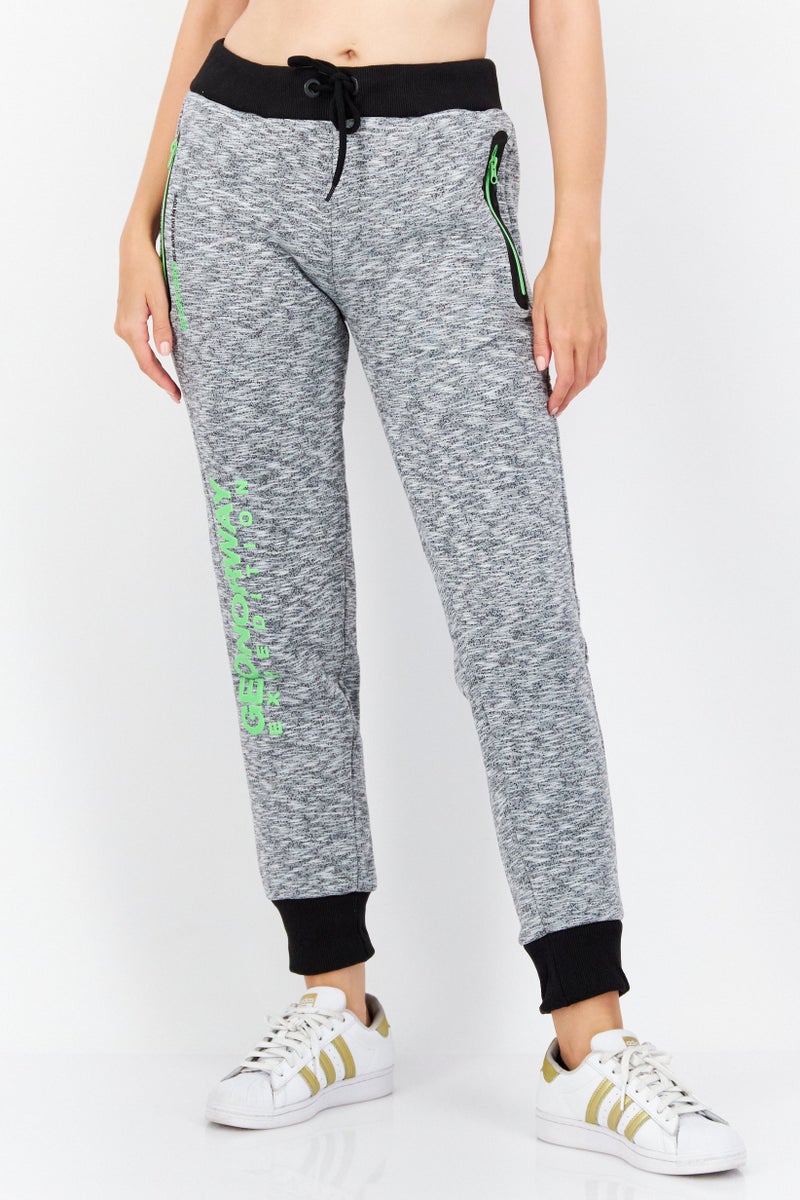 Women Straight Leg Graphic Printed Jogger Pants, Grey