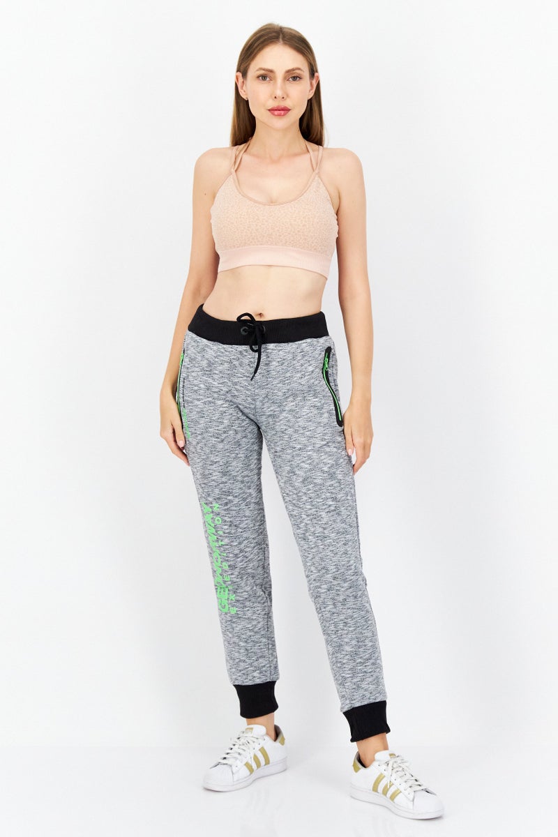 Women Straight Leg Graphic Printed Jogger Pants, Grey