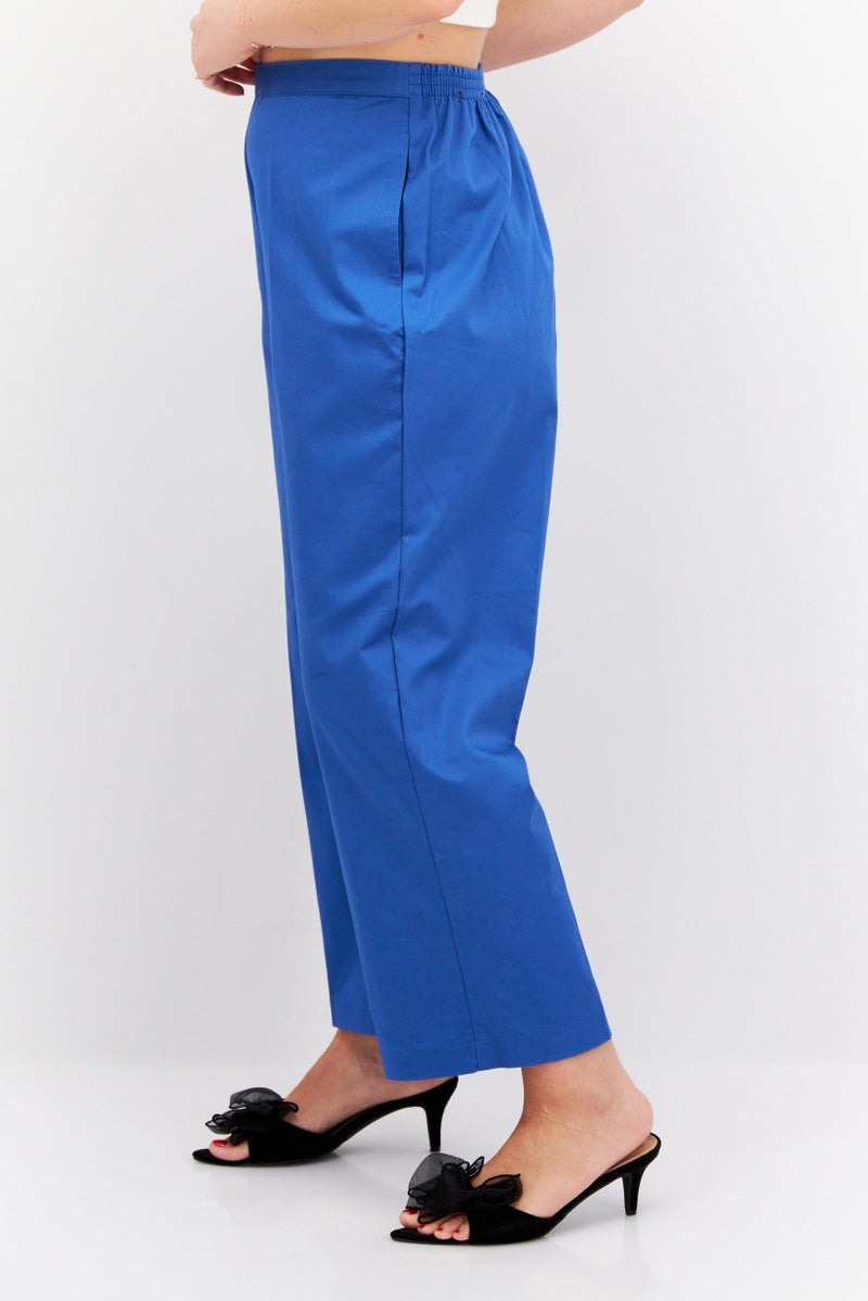 Women Classic Fit Plain Straight Pants, Blue
