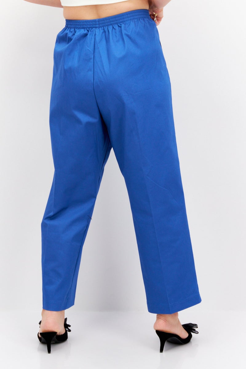 Women Classic Fit Plain Straight Pants, Blue