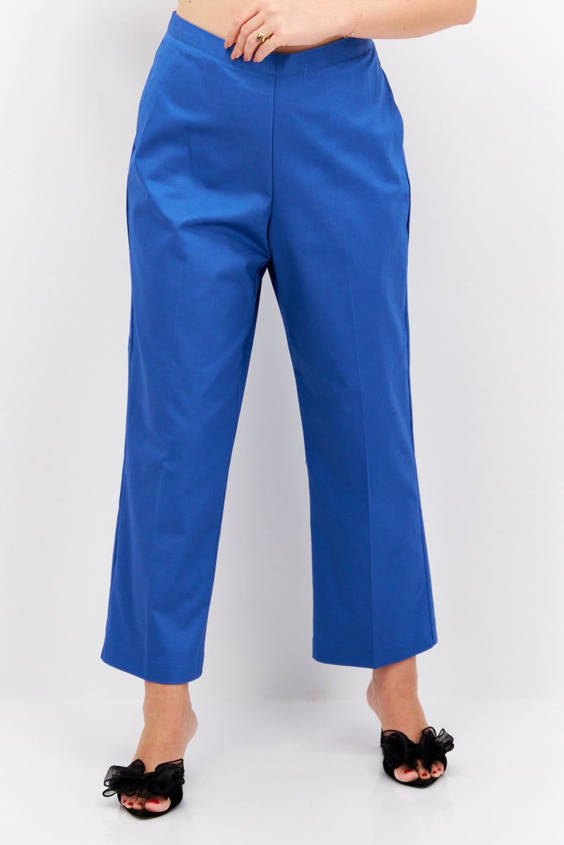Women Classic Fit Plain Straight Pants, Blue