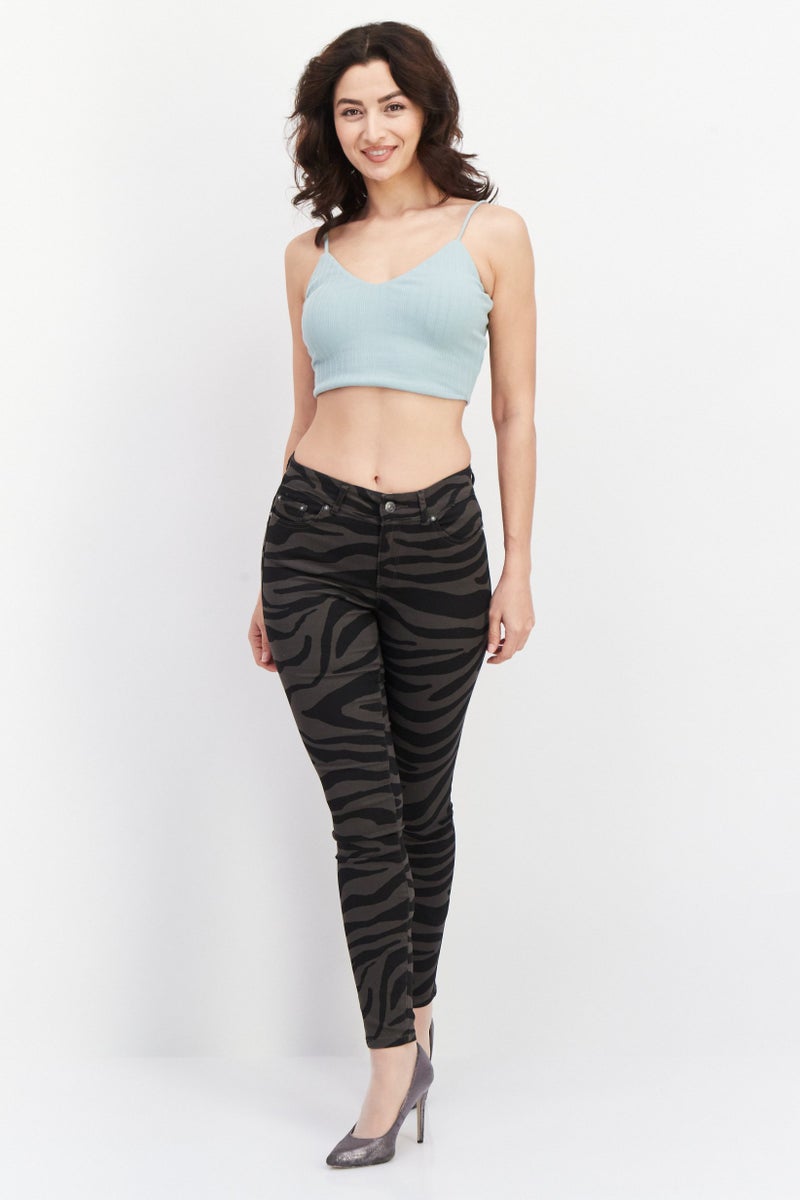 Women Regular Fit Animal Print Mid Rise Pants, Black