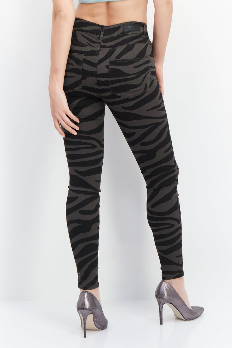 Women Regular Fit Animal Print Mid Rise Pants, Black