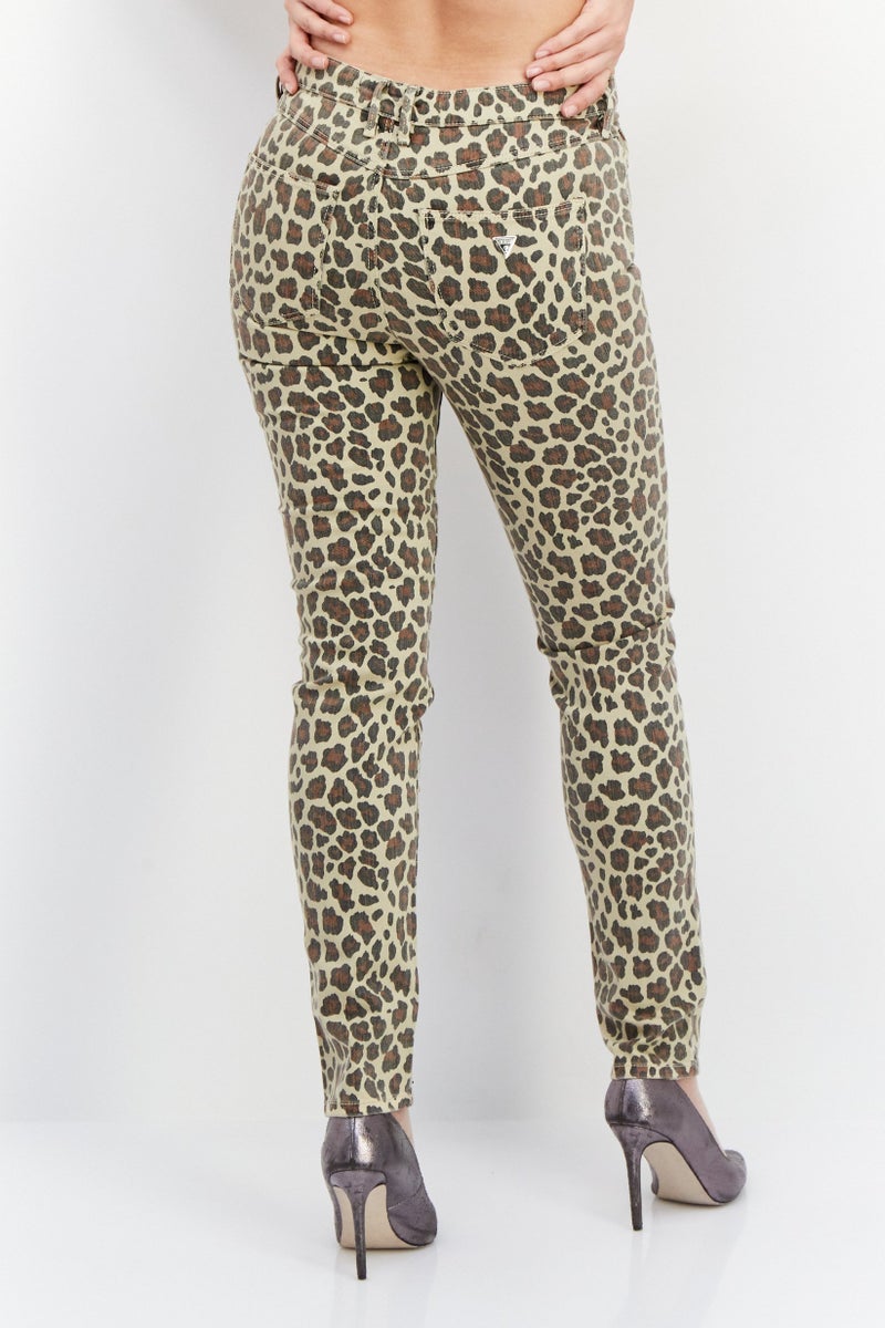 Women Regular Fit Animal Print Skinny Pants, Beige Combo
