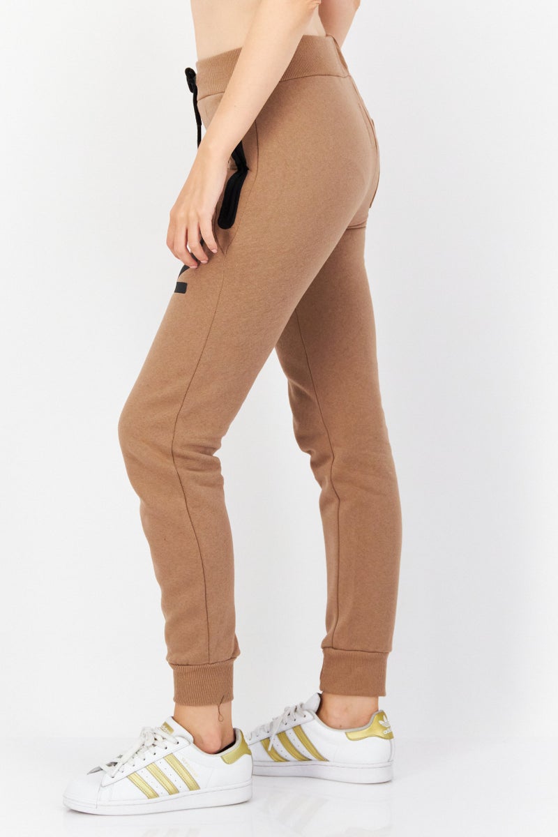 Women Drawstring Brand Logo Jogger Pants, Taupe