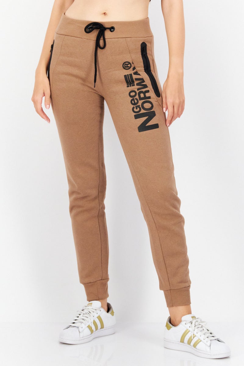 Women Drawstring Brand Logo Jogger Pants, Taupe