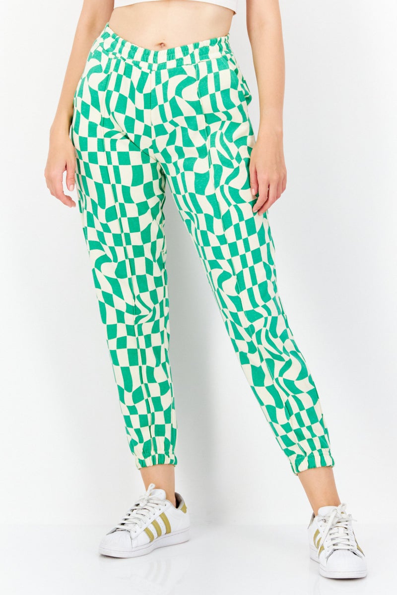 Women Pull On Gingham Jogger Pants, Green Combo