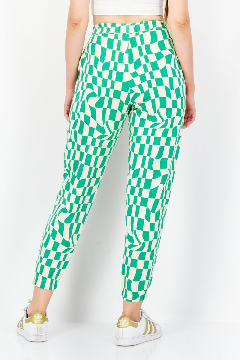 Women Pull On Gingham Jogger Pants, Green Combo