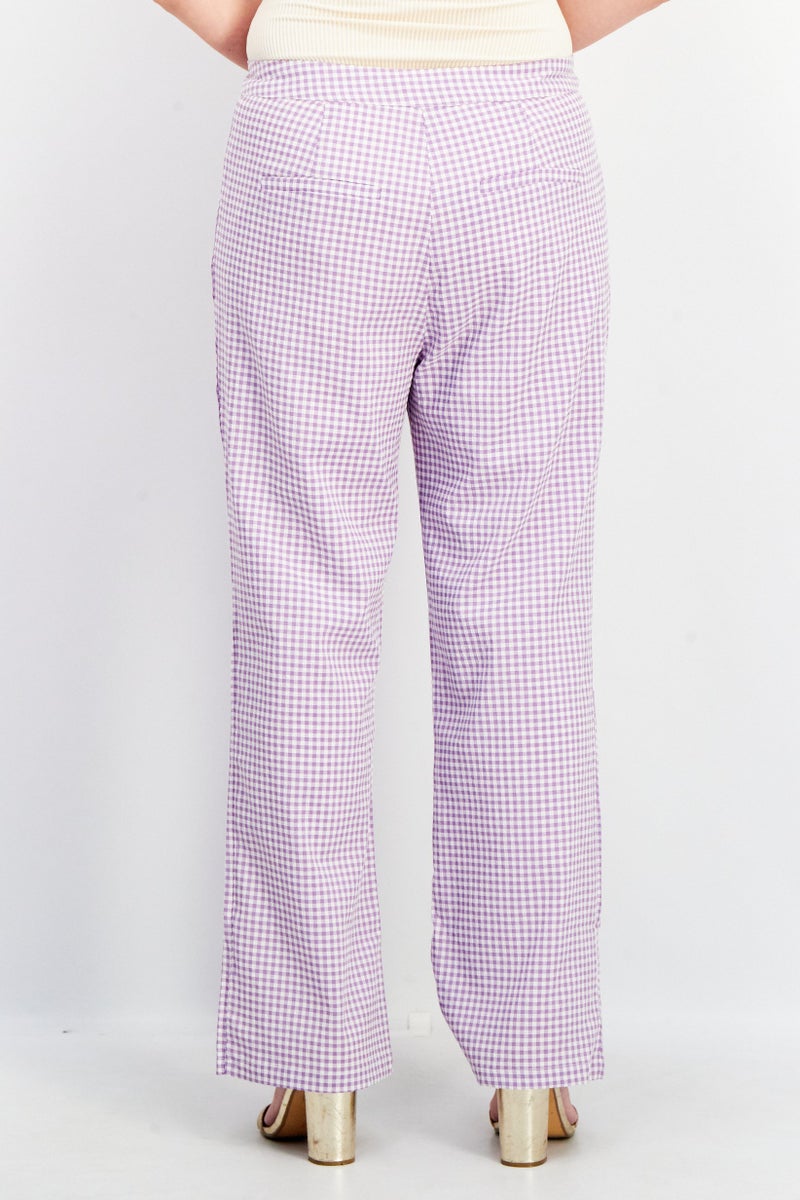 Women Regular Fit Checkered Culotte Pants, Purple/White