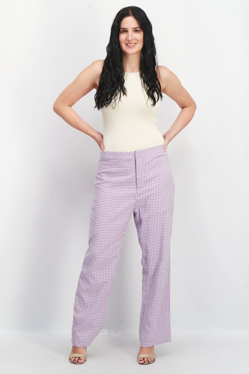 Women Regular Fit Checkered Culotte Pants, Purple/White