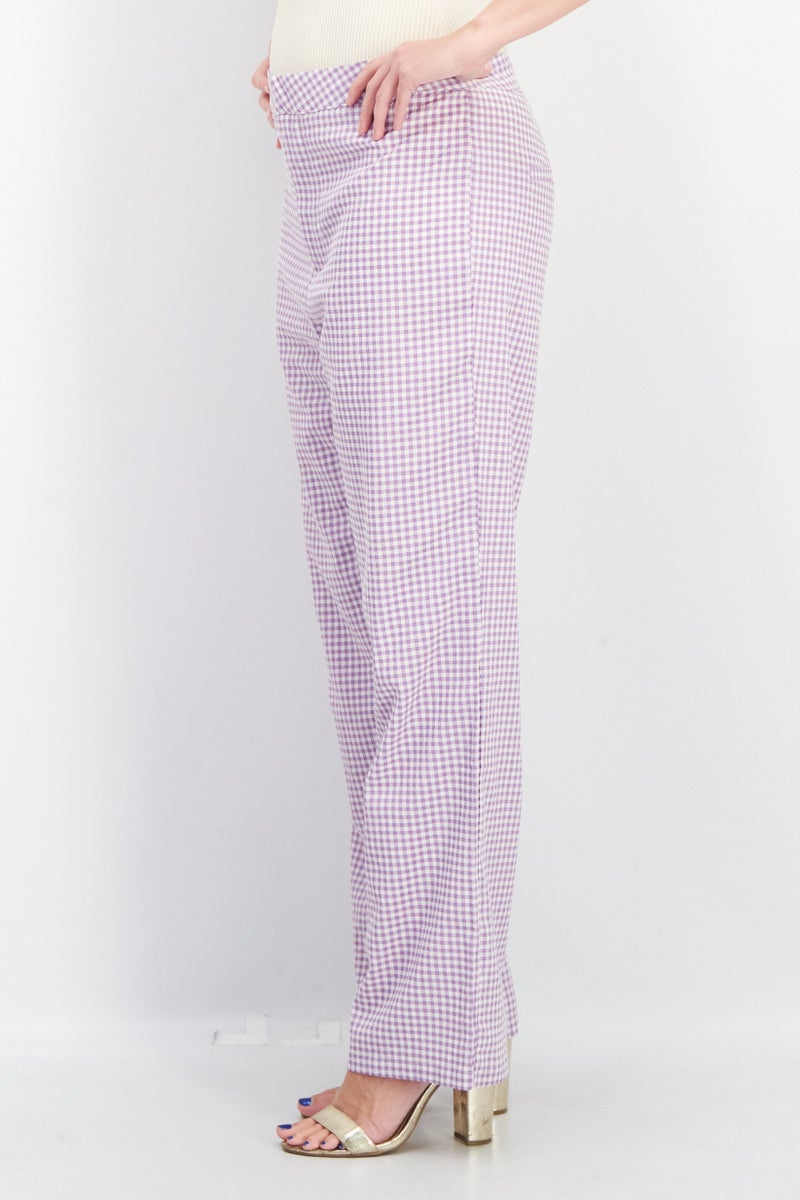 Women Regular Fit Checkered Culotte Pants, Purple/White