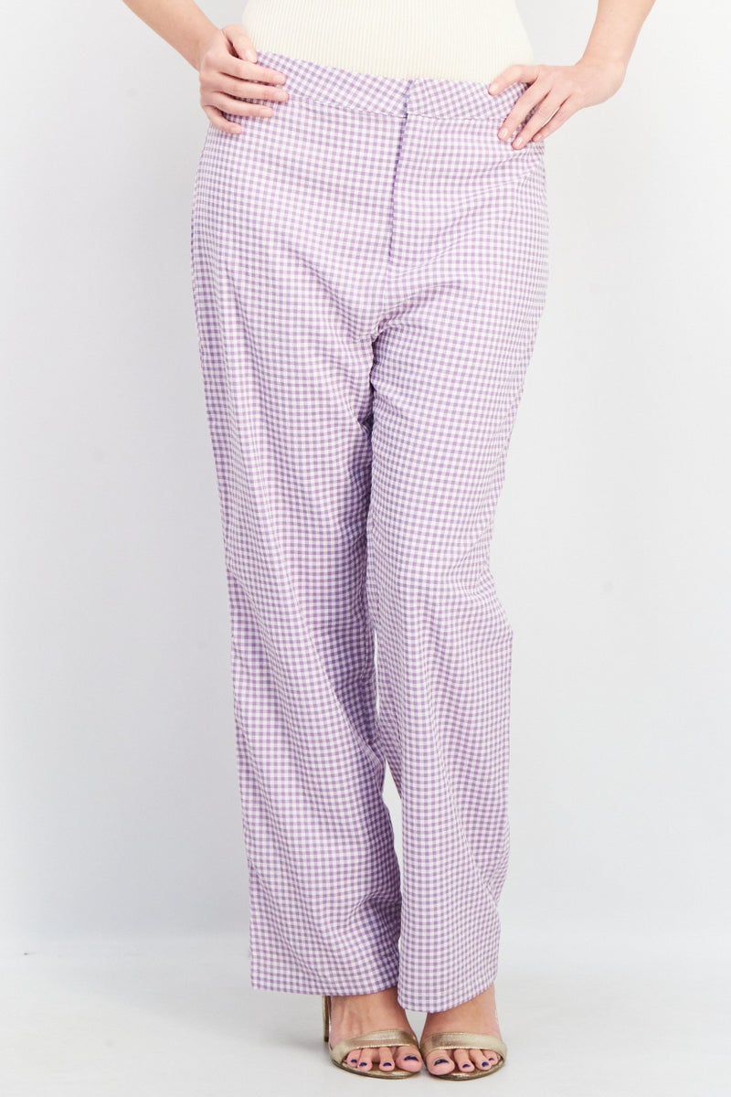 Women Regular Fit Checkered Culotte Pants, Purple/White