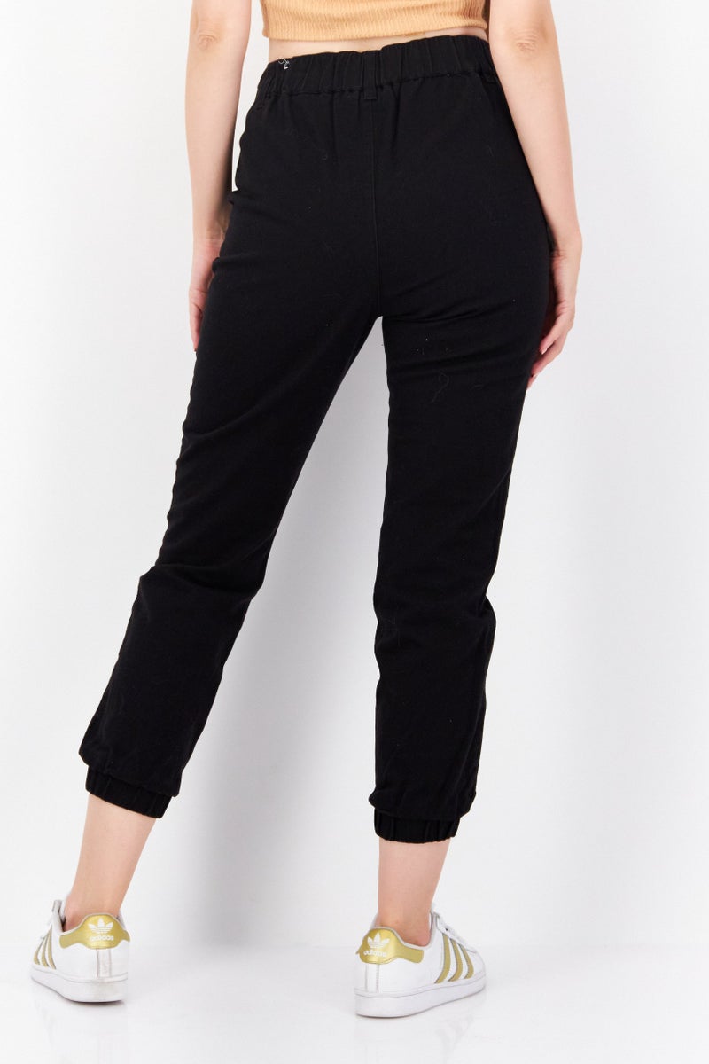 Women Regular Fit Plain With Metal Chain Jogger Pants, Black