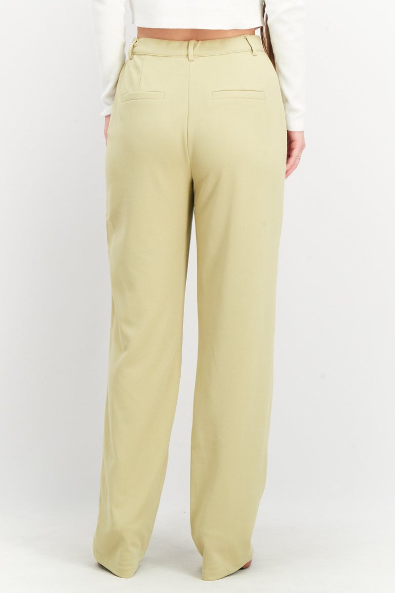 Women Regular Fit Solid Suit Pants, Sage Green