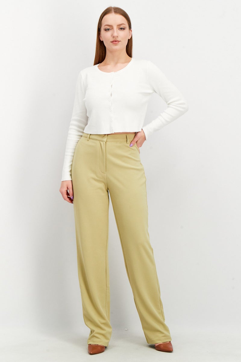 Women Regular Fit Solid Suit Pants, Sage Green