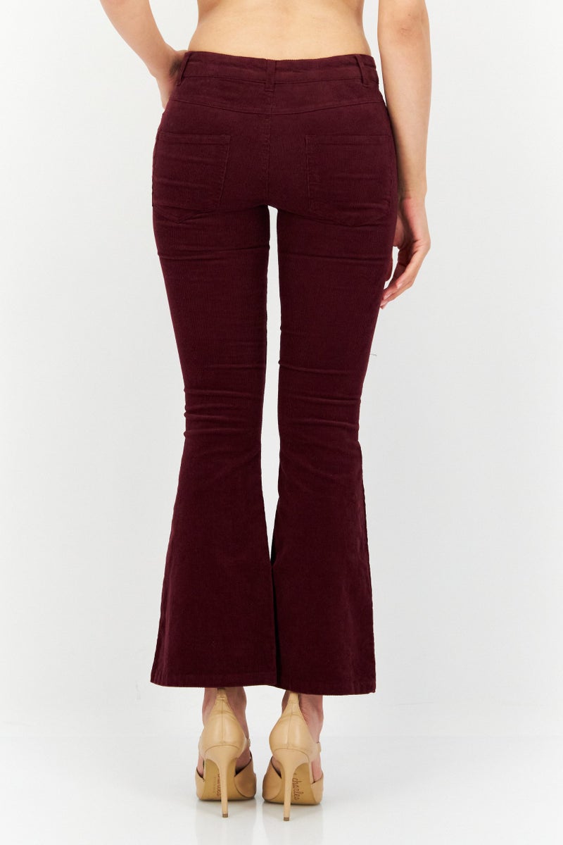 Women Skinny Fit Plain Corduroy Pants, Maroon