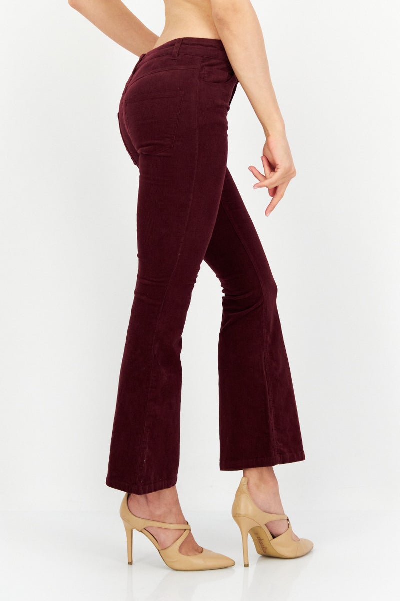 Women Skinny Fit Plain Corduroy Pants, Maroon