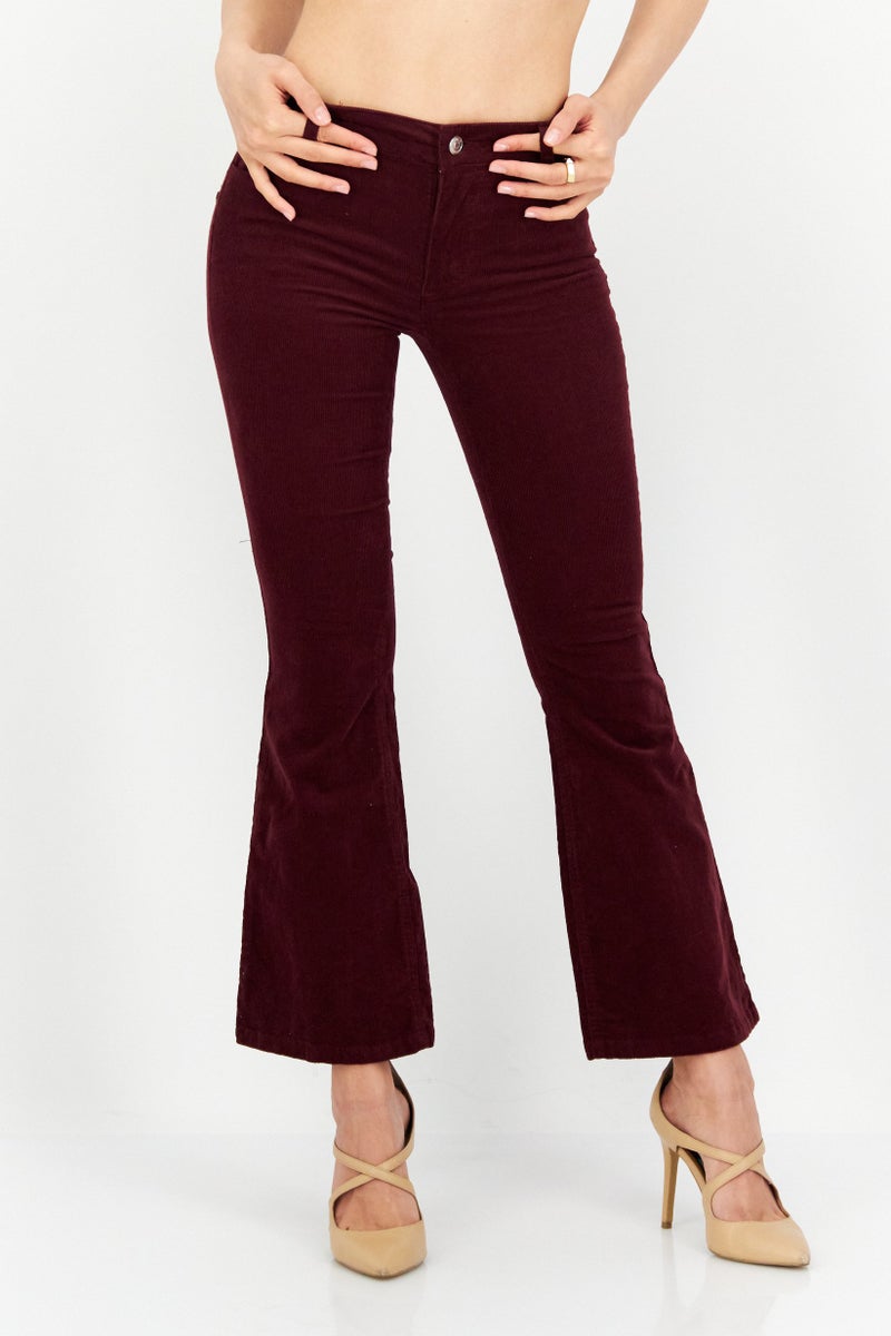 Women Skinny Fit Plain Corduroy Pants, Maroon