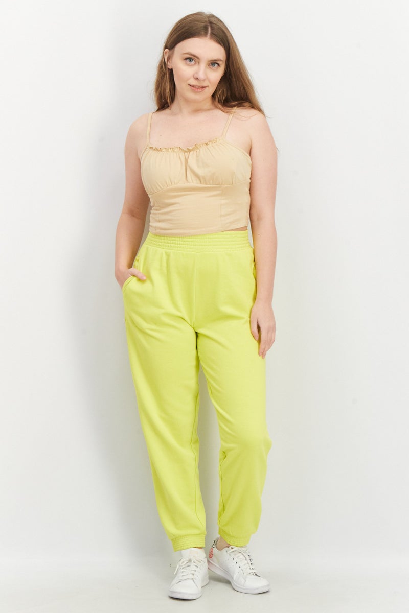 Women Pull On Solid Jogger Pants, Lime Green