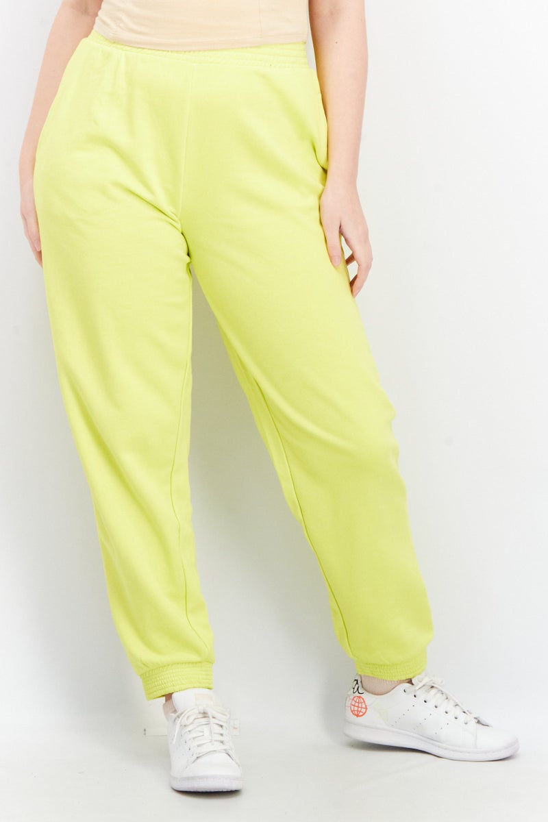 Women Pull On Solid Jogger Pants, Lime Green