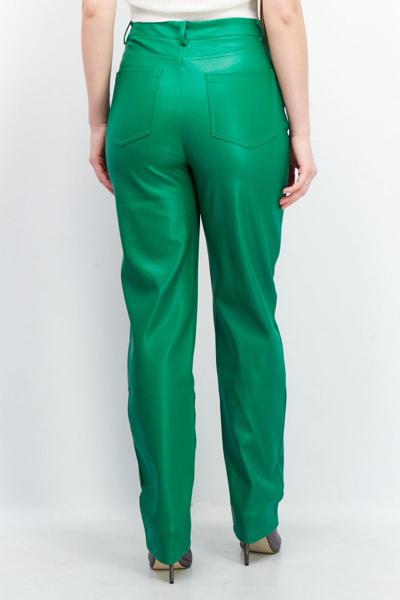 Women Regular Fit Plain Pants, Green