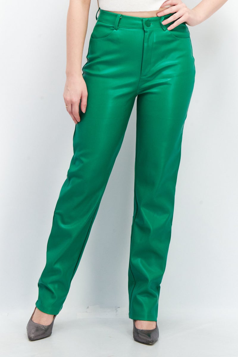 Women Regular Fit Plain Pants, Green