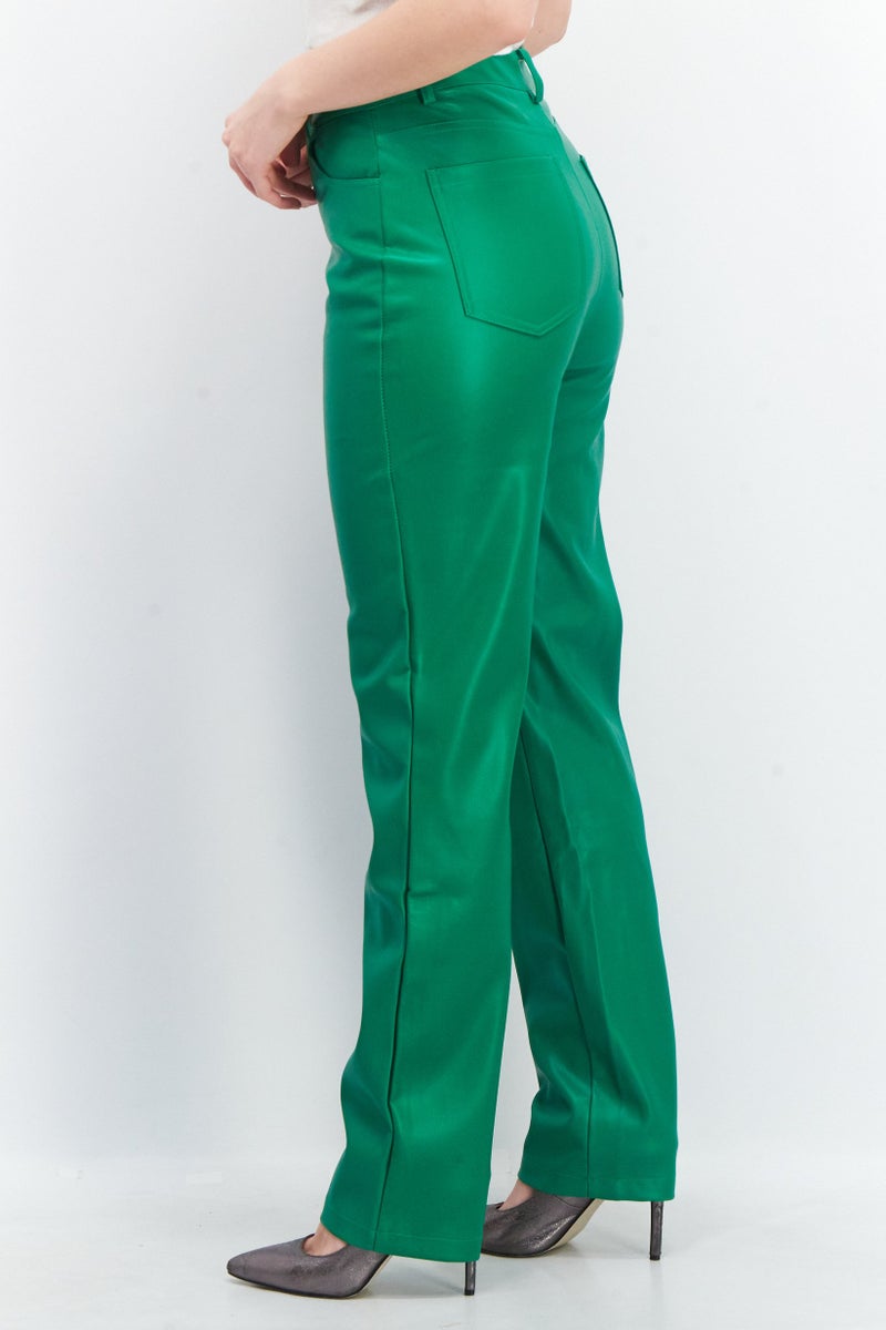 Women Regular Fit Plain Pants, Green