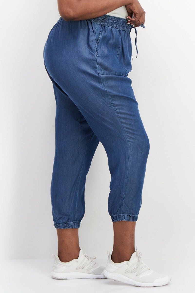 Women Plus Size Wash Tapered Pants, Blue