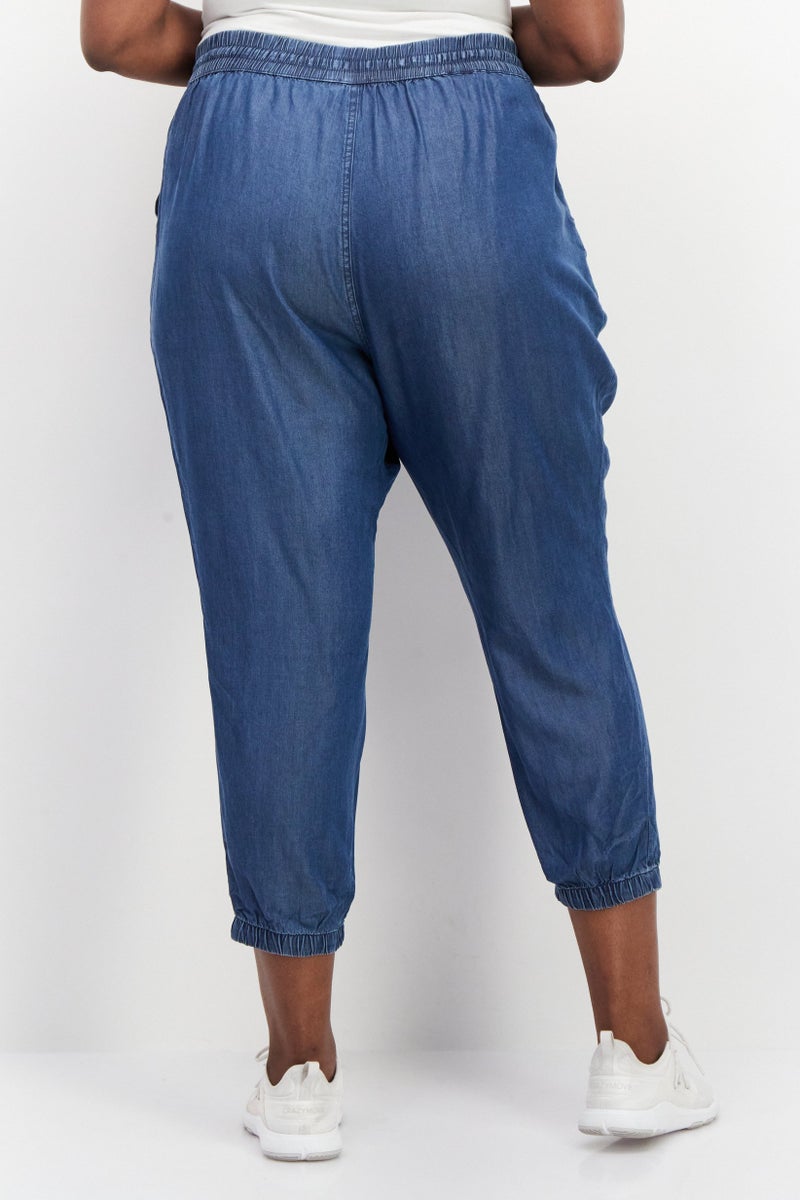 Women Plus Size Wash Tapered Pants, Blue