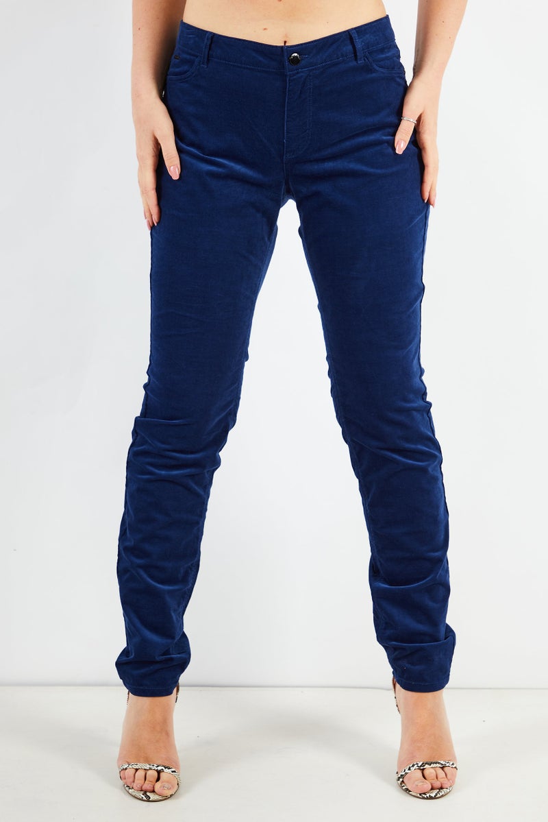 Women Regular Fit Solid Trouser Pants, Navy