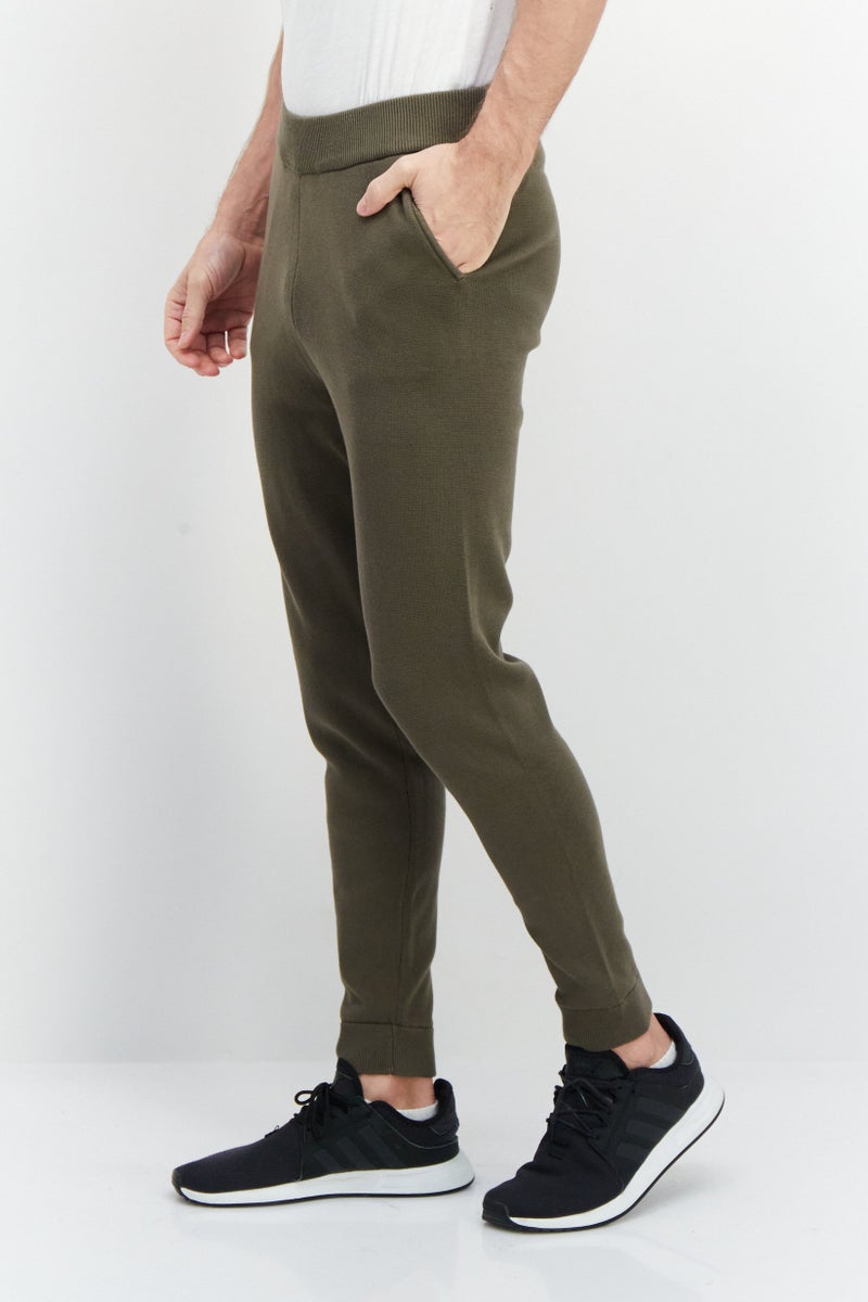 Men Regular Fit Knitted Sweatpants, Dark Olive