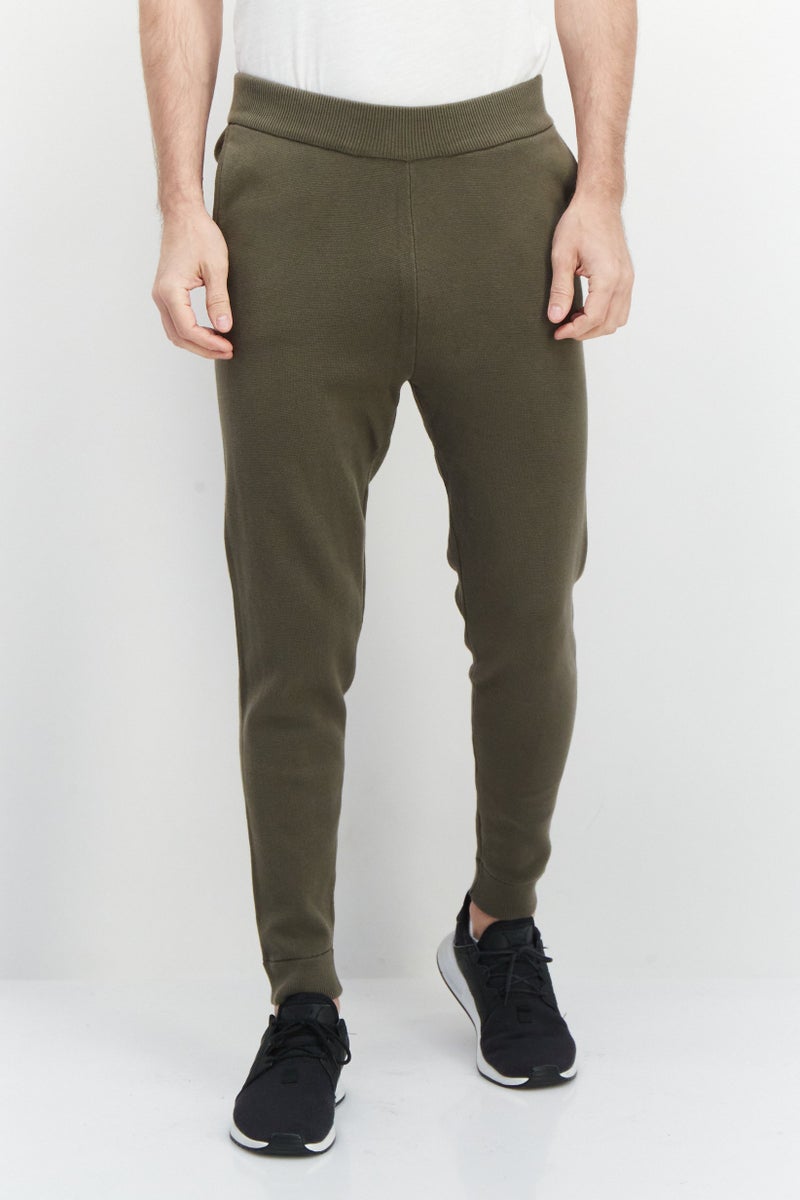 Men Regular Fit Knitted Sweatpants, Dark Olive