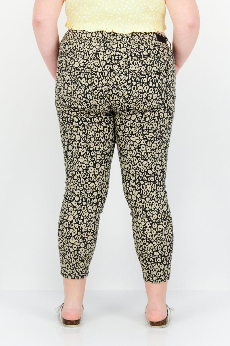 Women Regular Fit Zebra Print Mid Rise Pants, Black