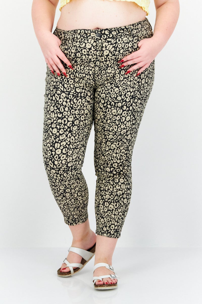 Women Regular Fit Zebra Print Mid Rise Pants, Black
