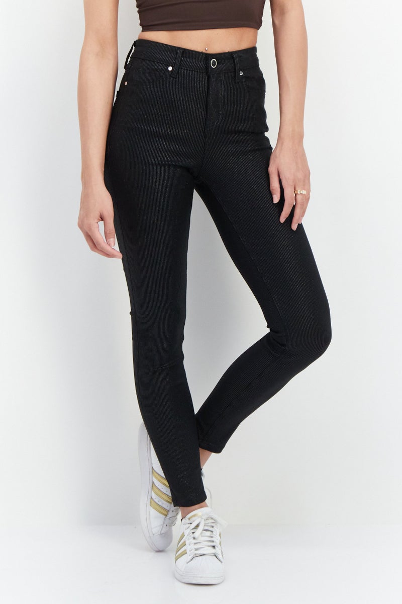 Women Slim Fit Skinny Shimmer Jeans Pants, Black