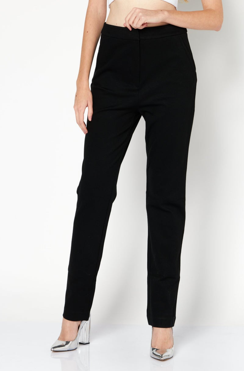 Women Regular Fit Solid Stretchable Trouser, Black