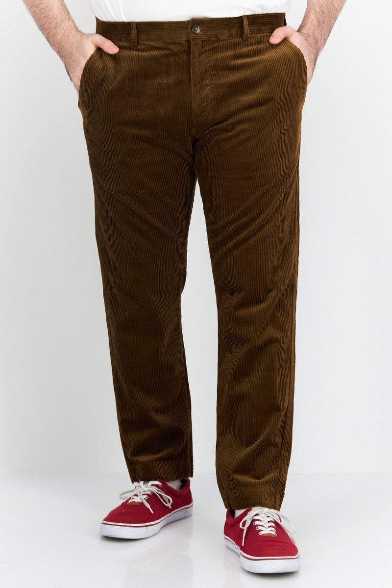 Men Slim Fit Textured Corduroy Pants, Brown