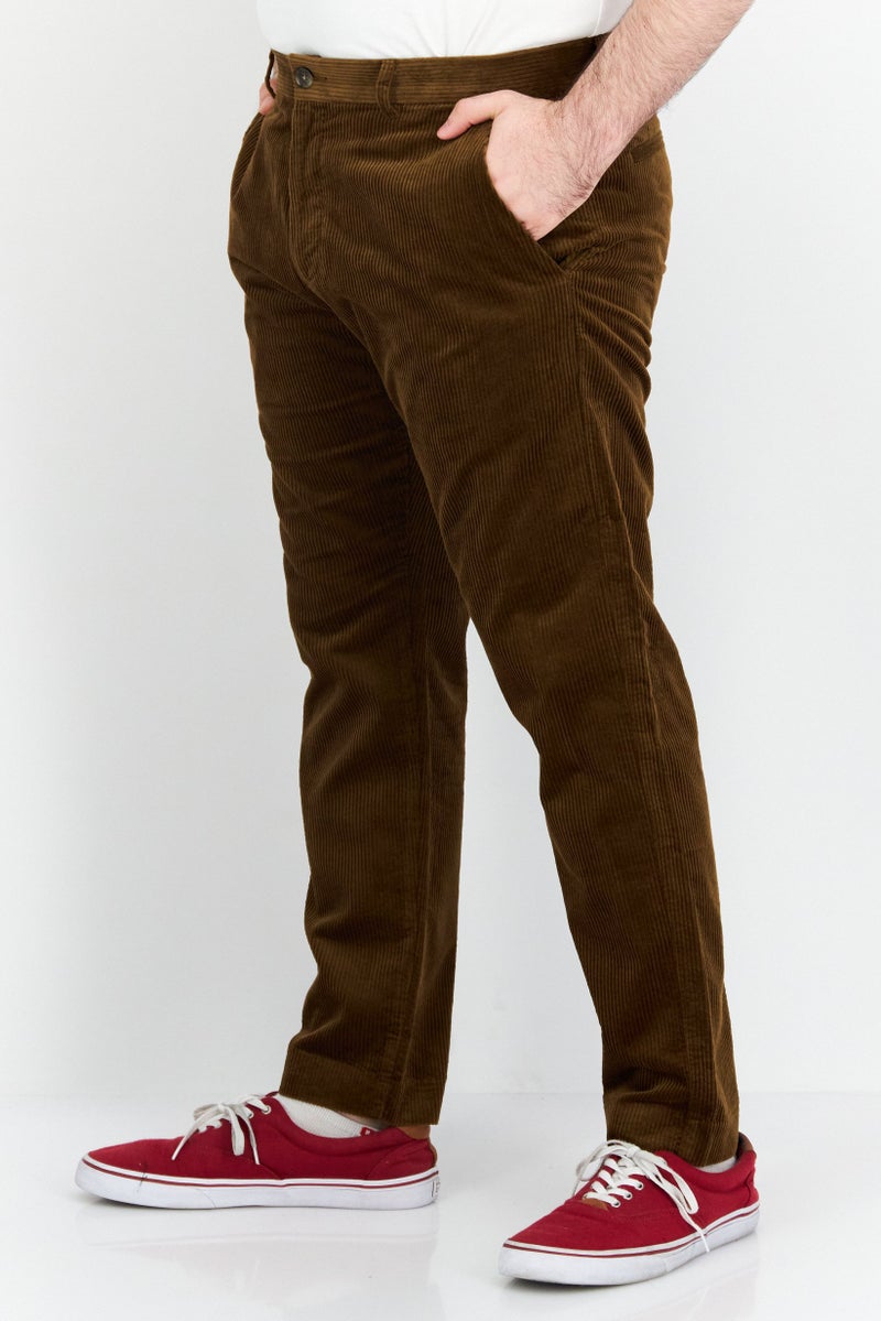 Men Slim Fit Textured Corduroy Pants, Brown